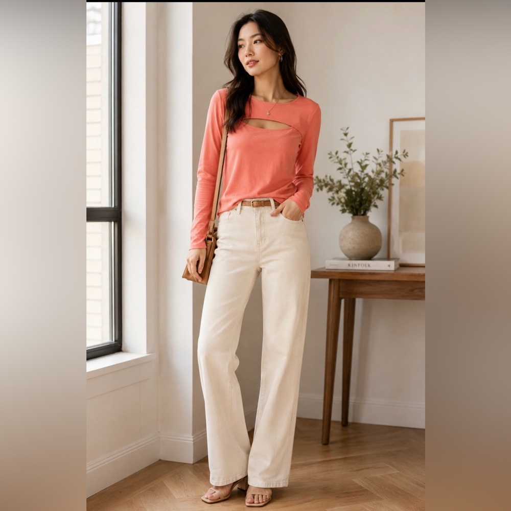 Nine West coral top with open neck line
